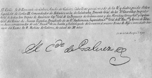 Unterschrift von Bernardo de Galvez (1746-86) (Detail)